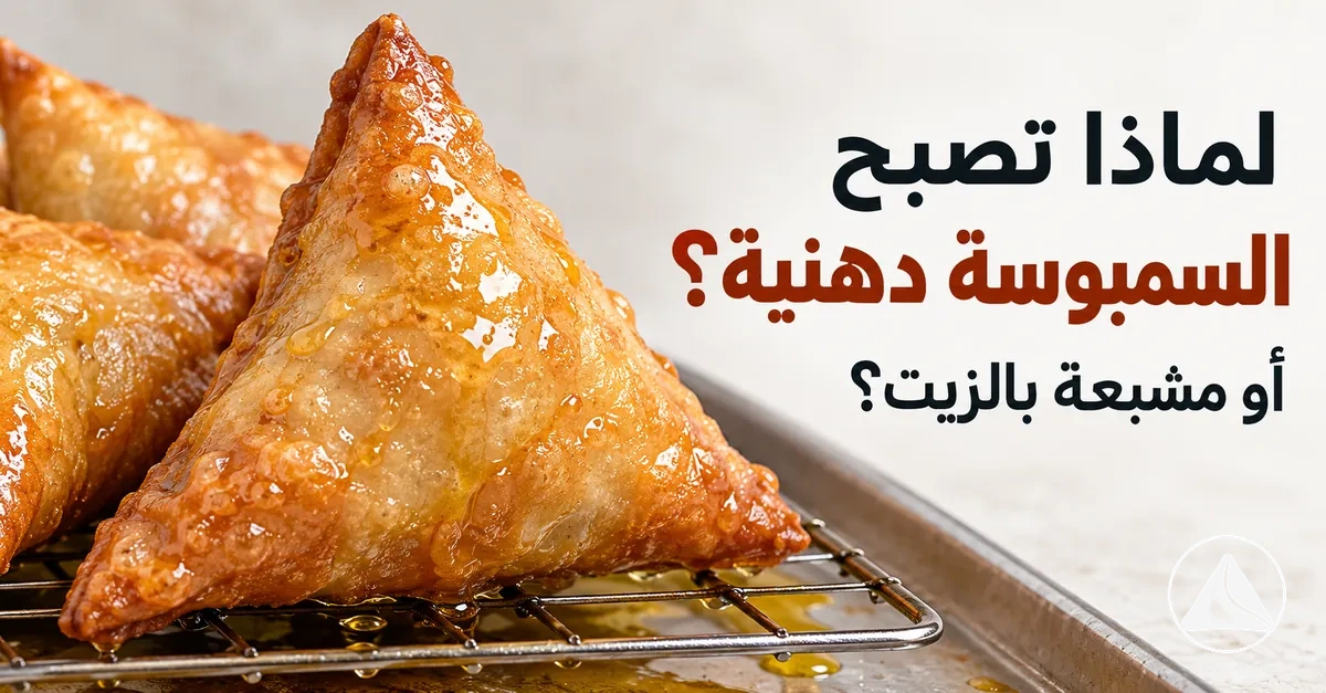 سمبوسات دهنية يظهر عليها زيت زائد على العجينة المقلية