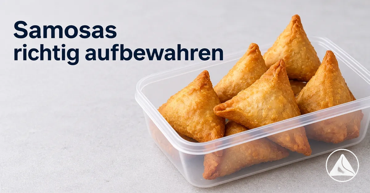 Gegarte Samosas werden in einem Behälter aufbewahrt, um ihre Textur zu erhalten