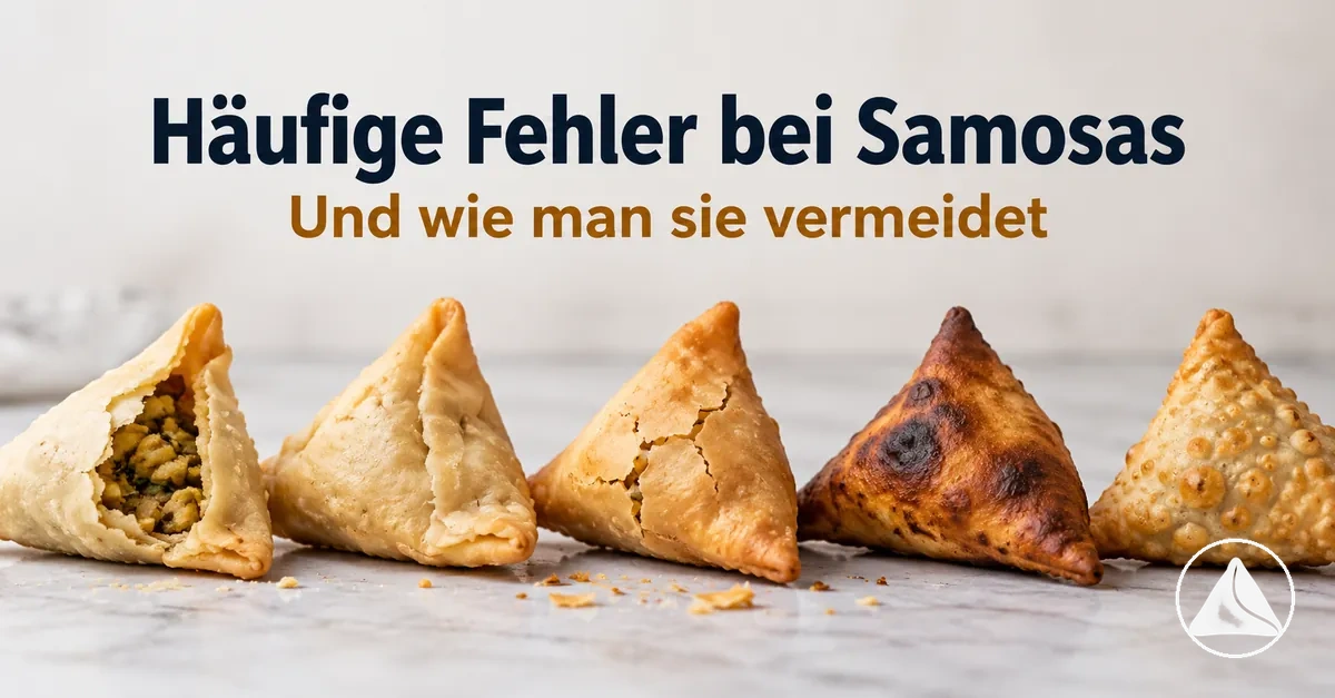 Mehrere Samosas mit häufigen Fehlern bei Zubereitung und Frittieren