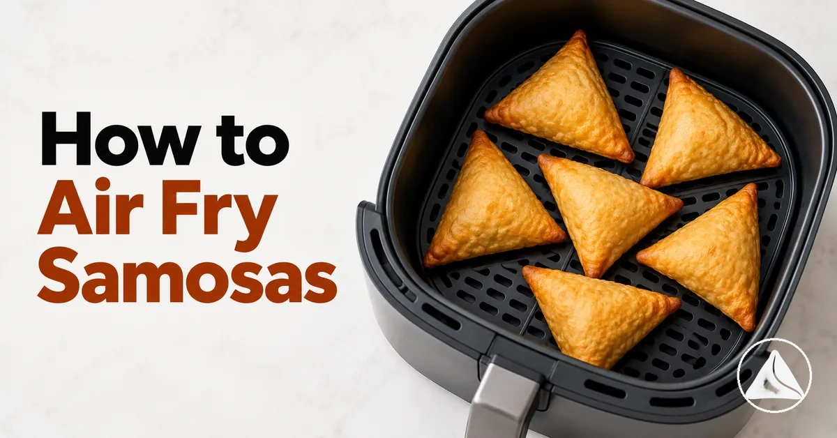 Samosas arranged in an air fryer basket for crisp cooking