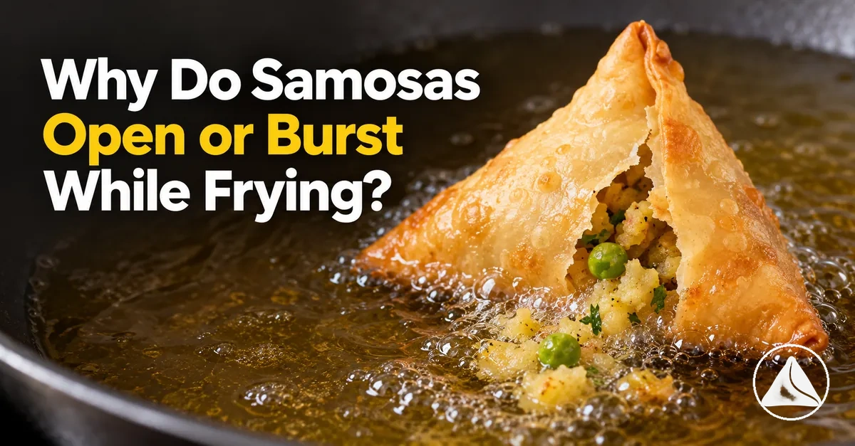 Samosa opened during frying with filling escaping through the seam