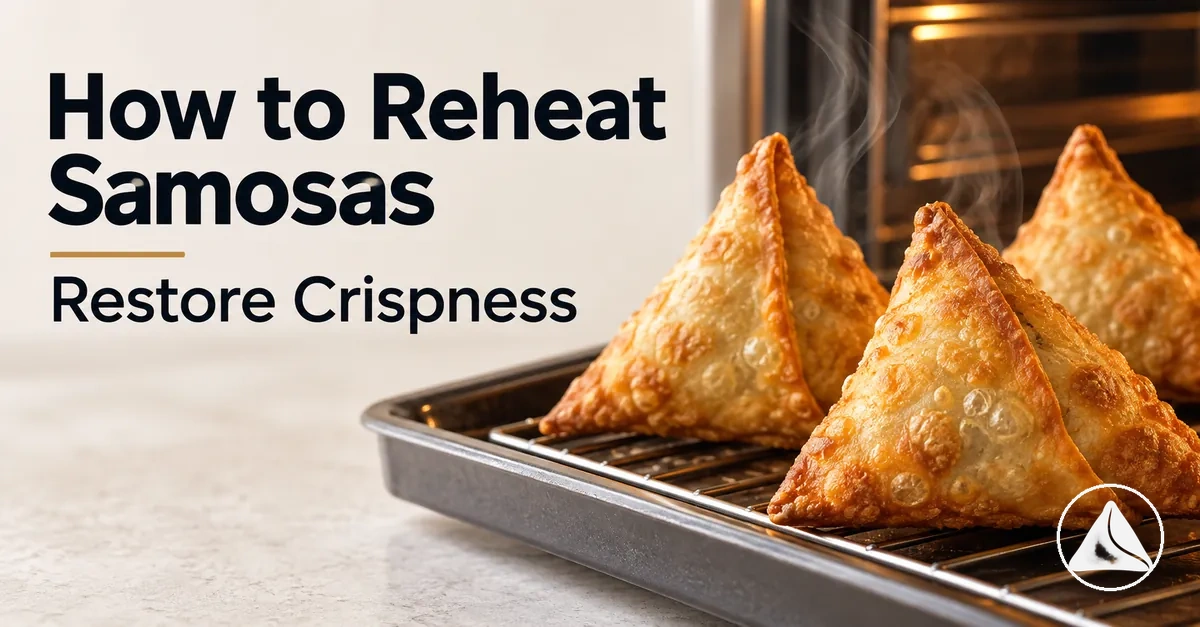 Previously cooked samosas being reheated until the pastry is crisp