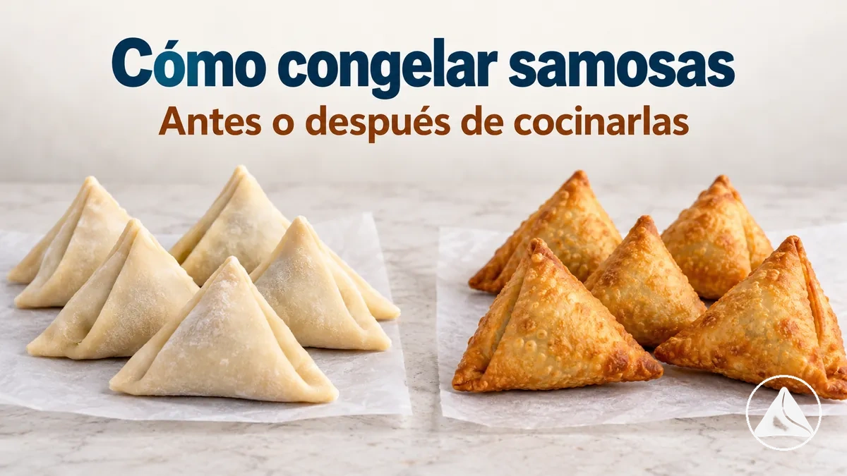 Samosas colocadas para congelarlas antes o después de cocinarlas