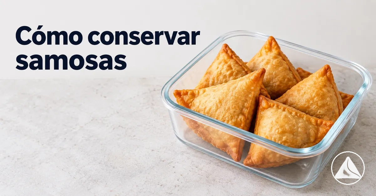 Samosas cocinadas guardadas en un recipiente para conservar su textura