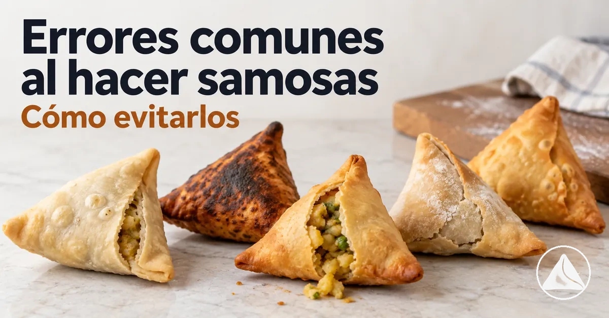 Varias samosas que muestran errores comunes de preparación y fritura