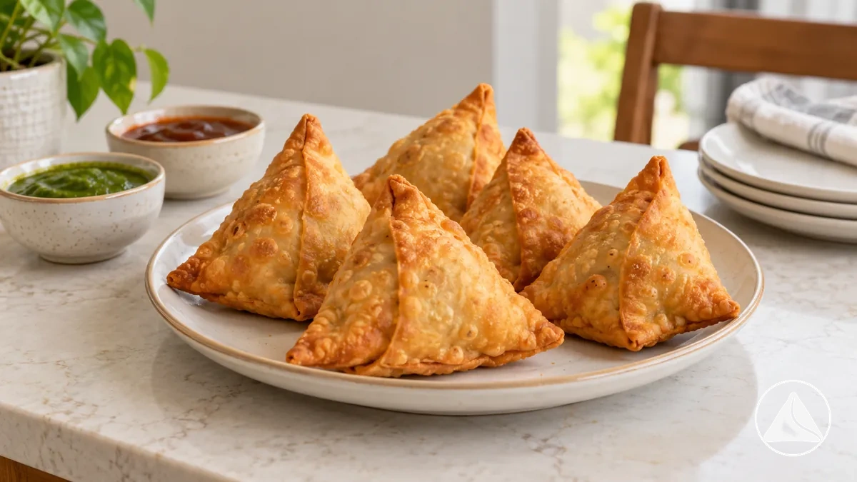 Samosas cuits temporairement maintenus à température ambiante dans un cadre intérieur normal avant une décision de stockage
