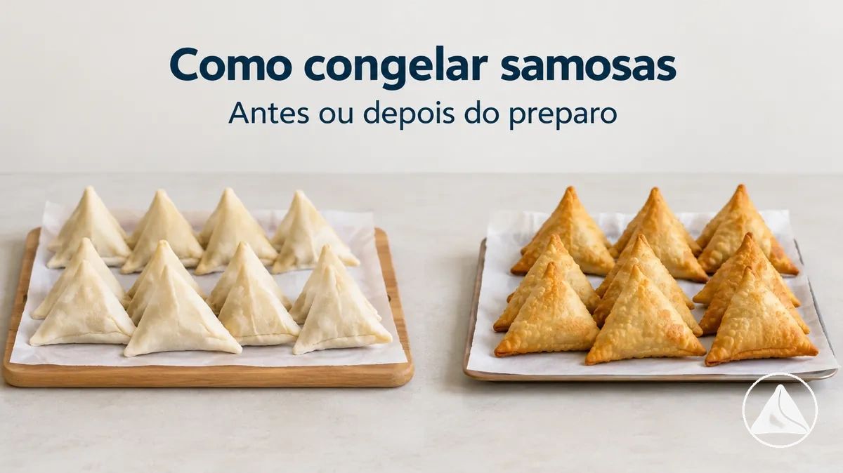 Samosas organizadas para congelamento antes ou depois do preparo
